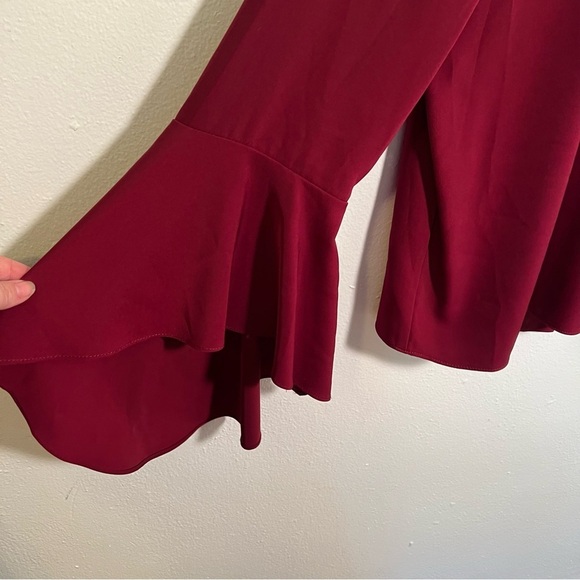 Carmen Marc Valvo Burgundy Blouse Bell Sleeve Button Back 10 - Picture 4 of 10